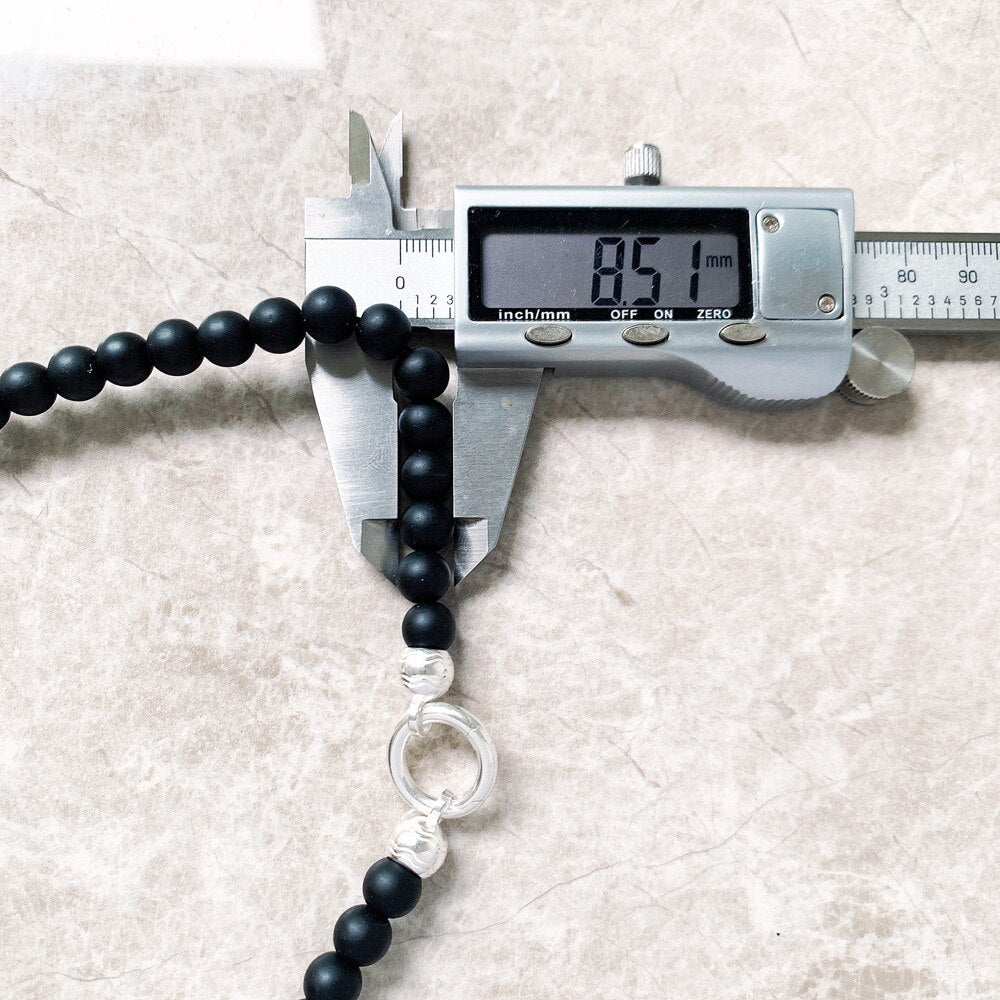 Strand Necklace Matt Obsidian Carrier New Real 925 Sterling Silver Jewelry Europe Style Vintage Gift For Women Men