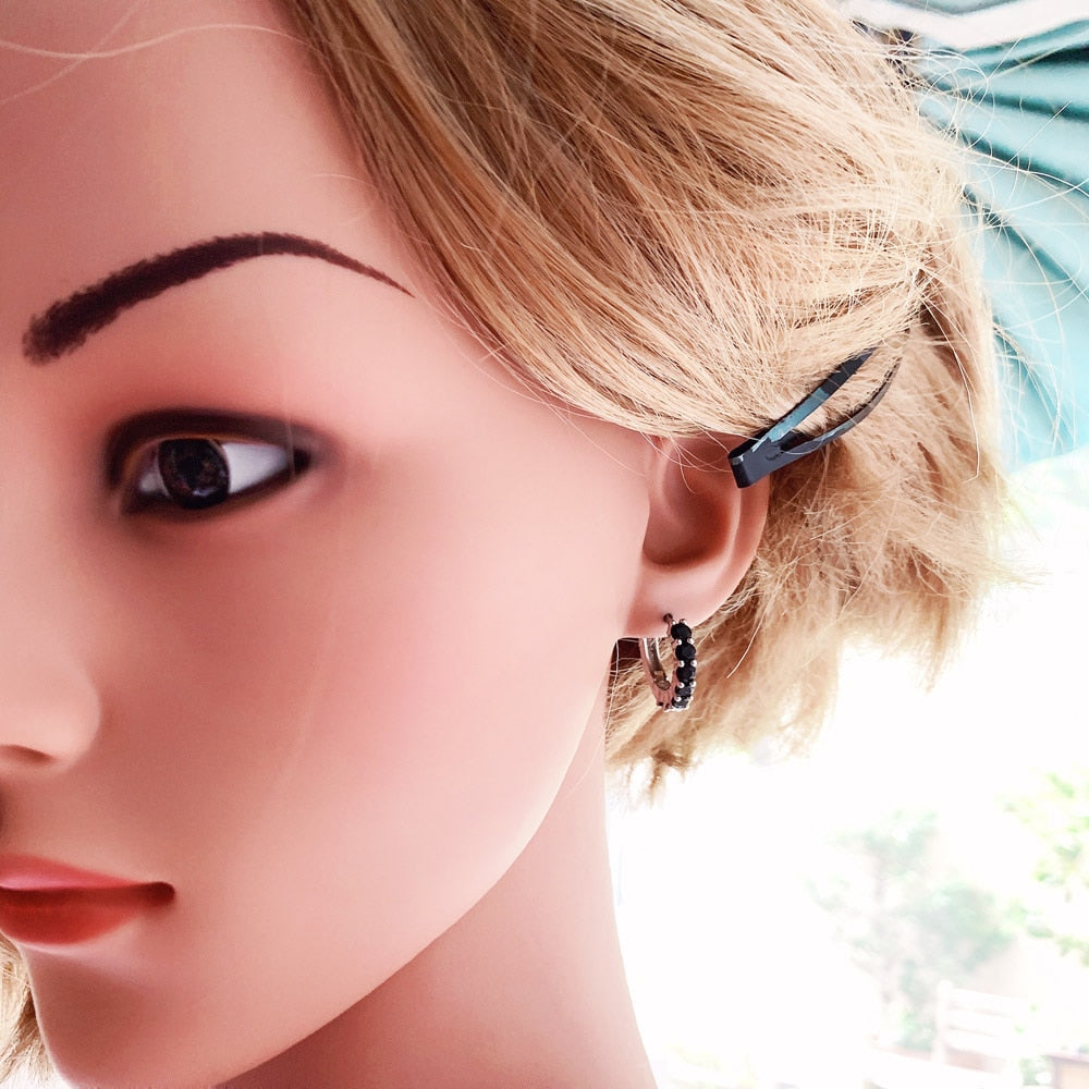 Creole Black CZ Hinged Hoop Earrings Gift In 925 Sterling Silver Europe Style Glam Trendy Fine Jewerly For Women