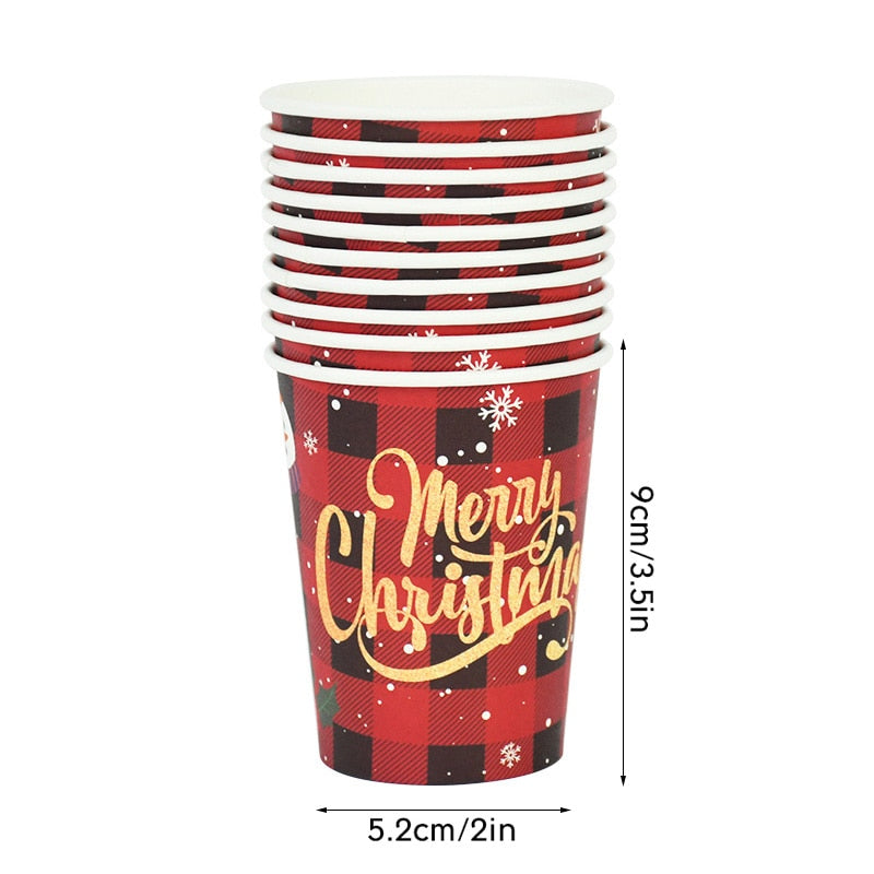 61Pcs/set Merry Christmas Party Disposable Tableware Paper Plates Cup Napkin Banner Xmas Decorations For Home Navidad New Year