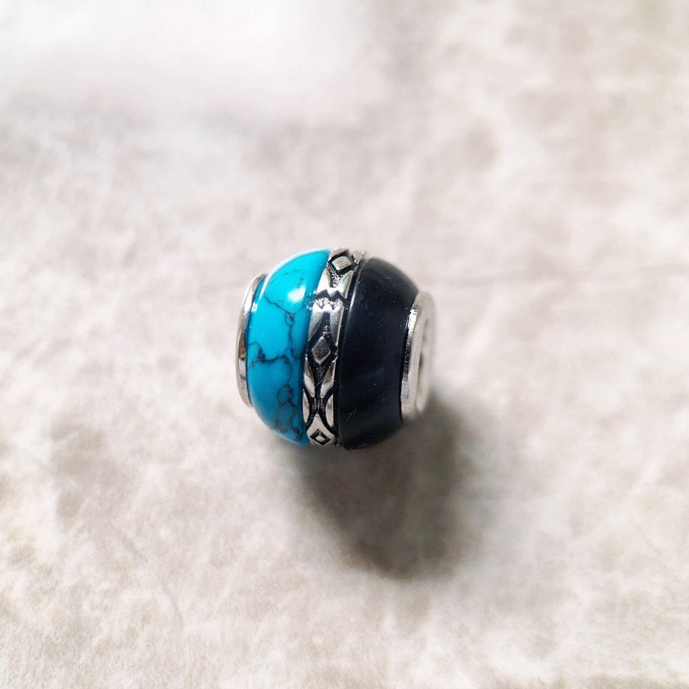 Ornament Blue &amp; Black Bead Accessories 925 Sterling Silver Charm For Jewelry Making Women Men