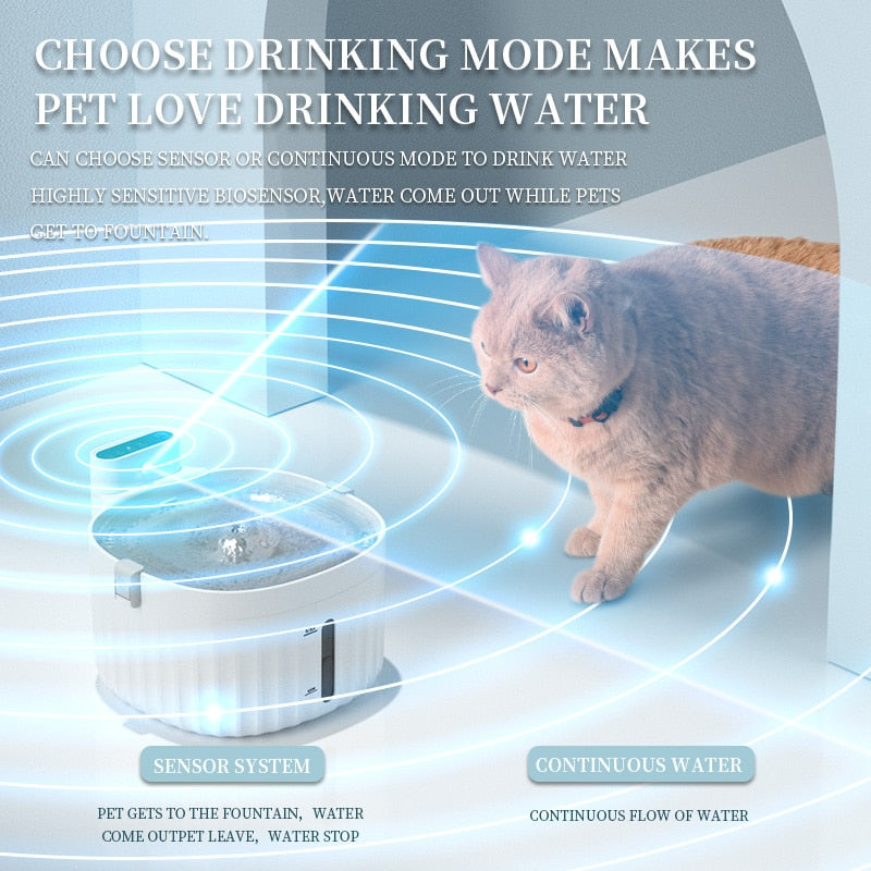 2L Cat Dog Silent Drinker Activated Carbon Filter USB Battery Dual Power with Motion Sensor Automatic Pet Water Dispenser Bowl