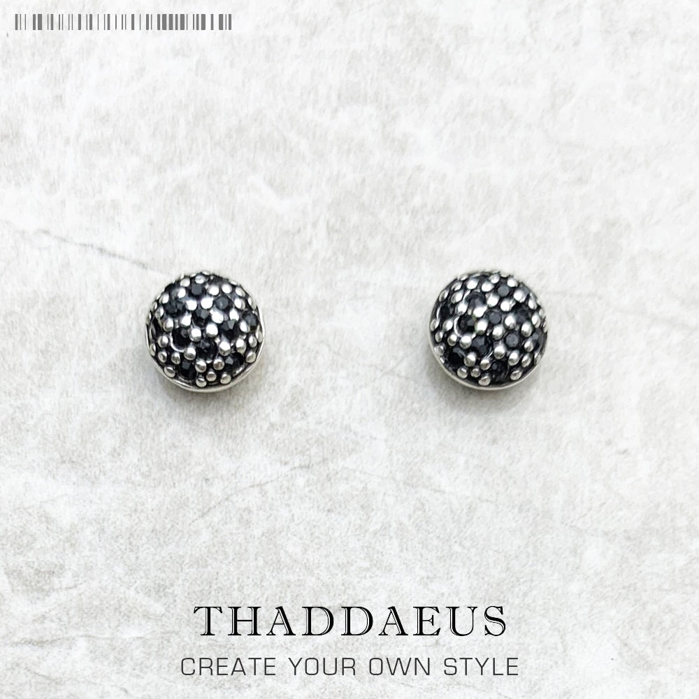 Stud Earrings Black Pave,Europe Style Glam Fine Jewerly For Women Men New Gift In 925 Sterling Silver