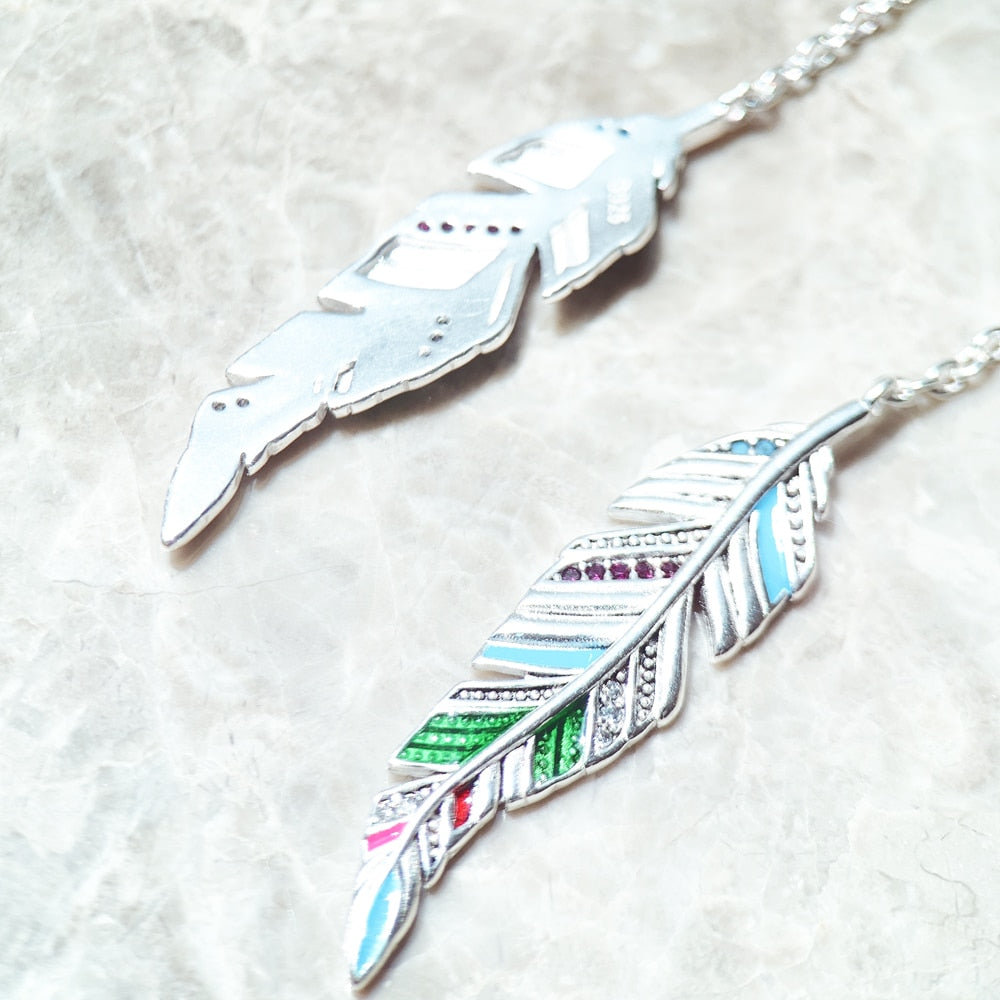 Drop Earrings Feather Fine Jewelry For Women,Autumn Brand New Colourful 925 Sterling Silver Gift