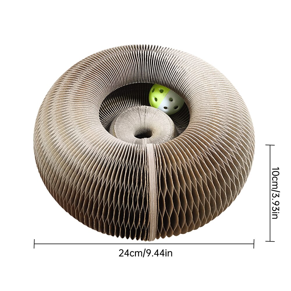 Magic Accordion Cat Corrugated Scratching Board with Bell Round Magnetic Suction Deformable Cat Grinding Claw Decompression Toy - anconmall