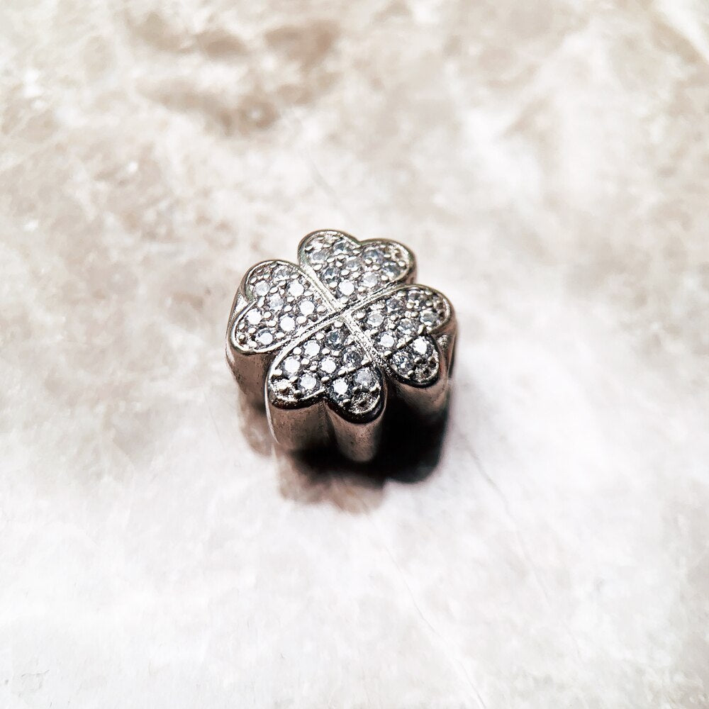 Beads White Stone Cloverleaf New 925 Sterling Silver Charms Europe Lucky Jewelry Accessories Gift For Women Men