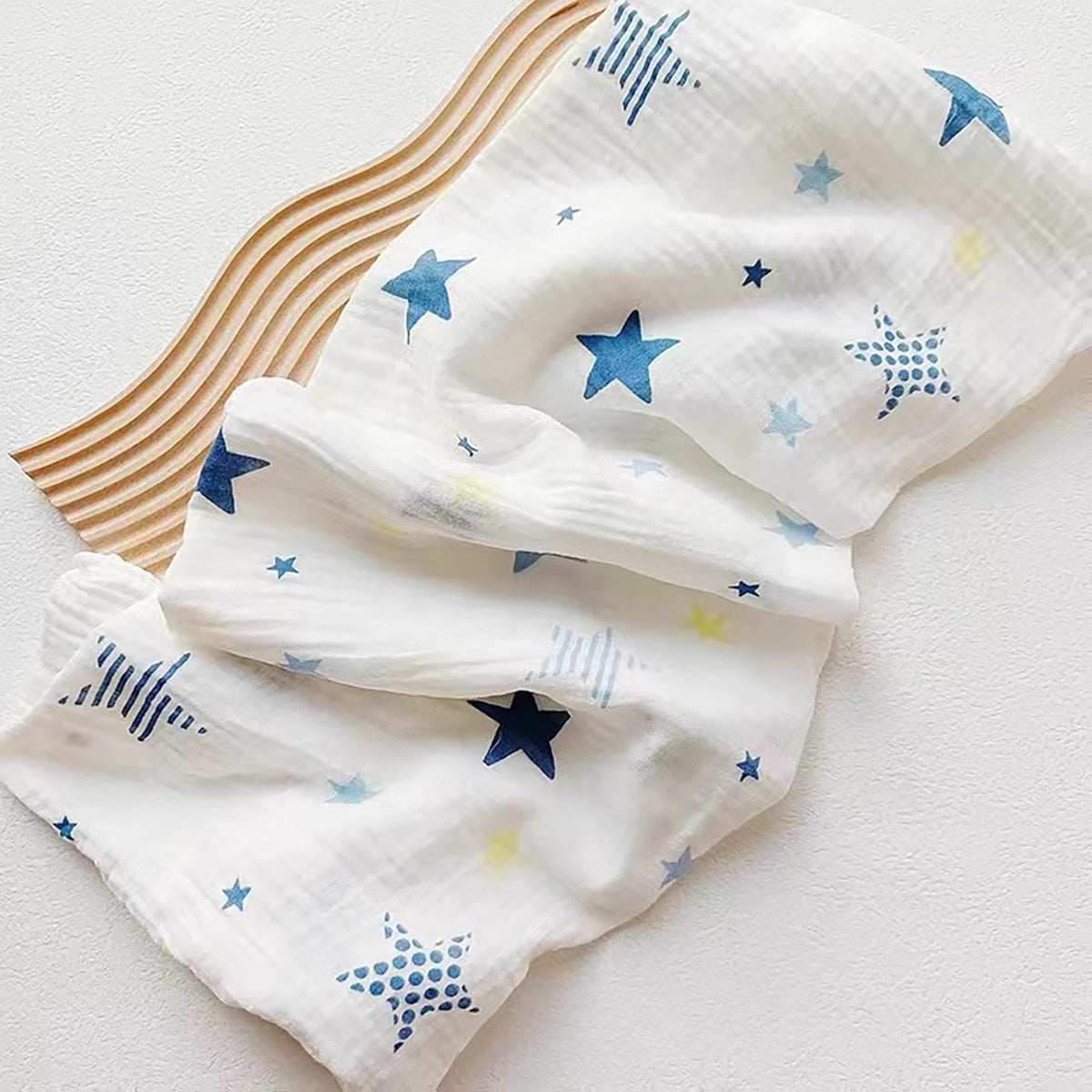 hibobi Baby Blanket Soft Thin Cotton Stars Print Bath Towel Wrap Cover Solid Color Bedding for Infant Newborn Boys Girls Unisex