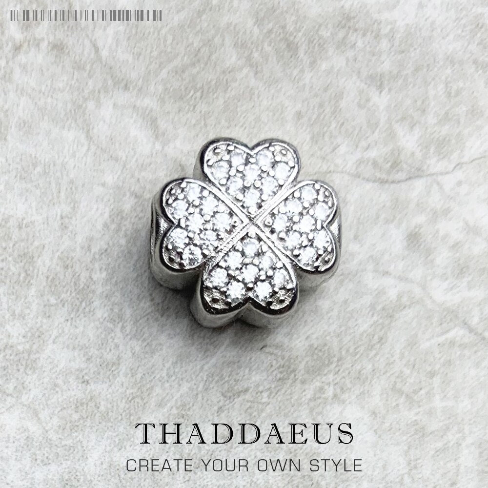 Beads White Stone Cloverleaf New 925 Sterling Silver Charms Europe Lucky Jewelry Accessories Gift For Women Men