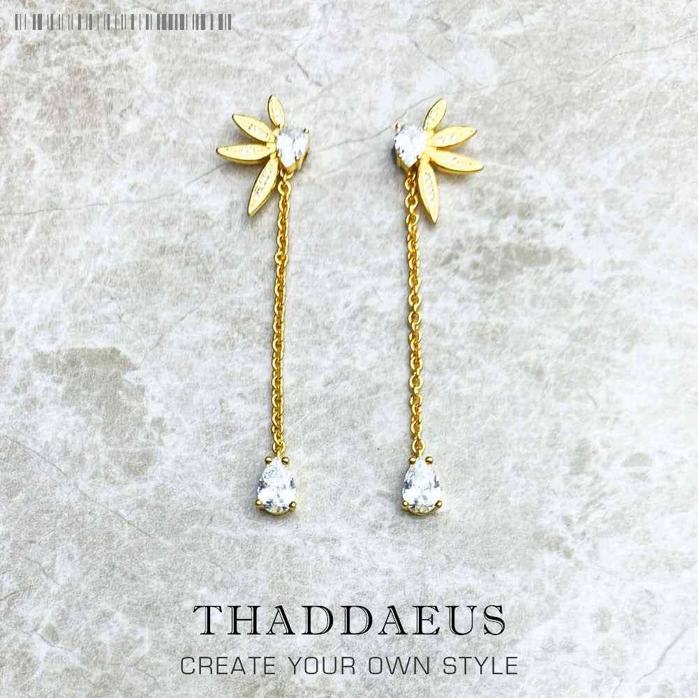 Earrings Leaves With Water Drop Europe Fine Jewelry For Women Autumn New Sterling Silver 925 Gift