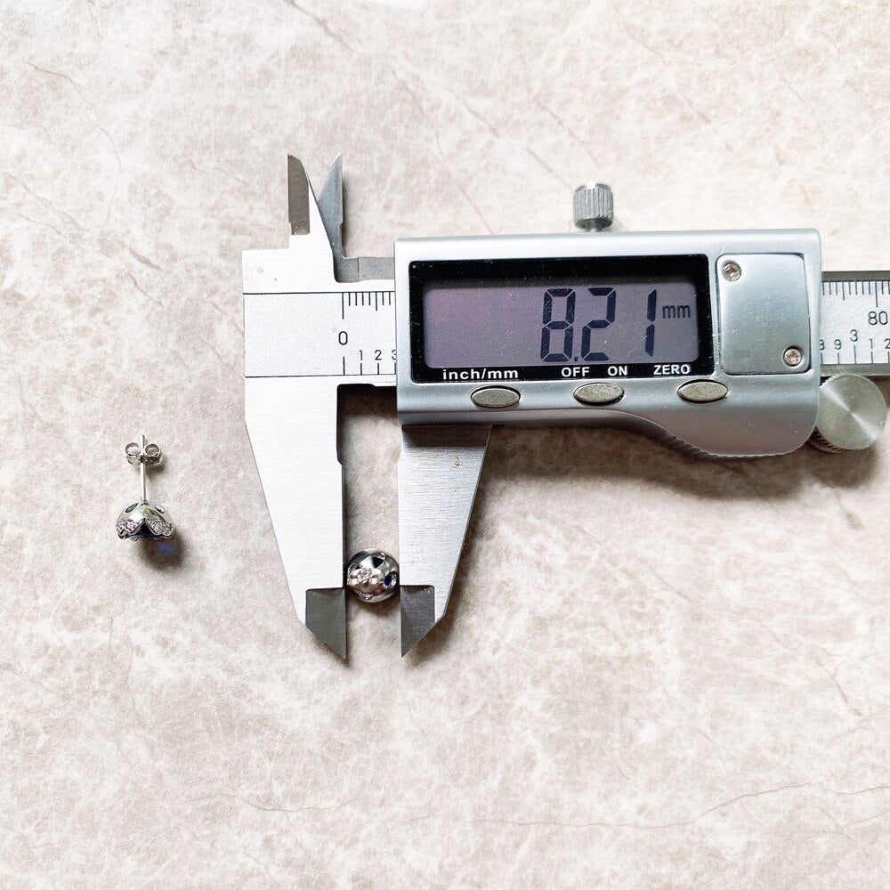 Stud Earrings Dark Blue Lotus Europe Style Glam Fine Jewerly For Women Gift In 925 Sterling Silver