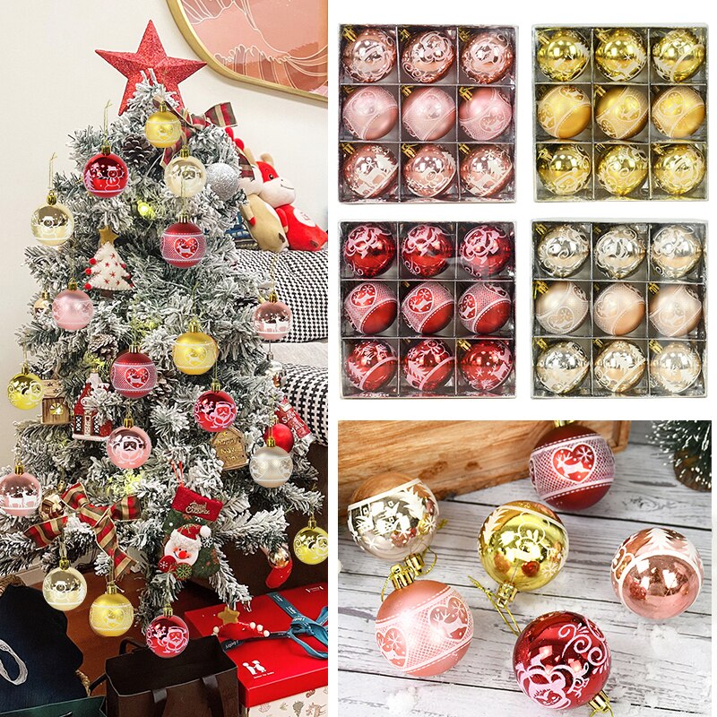 9Pcs 6cm Christmas Tree Balls Hanging Bauble Ornaments Pendant Christmas Decorations for Home New Year Gift Box Navidad Natal