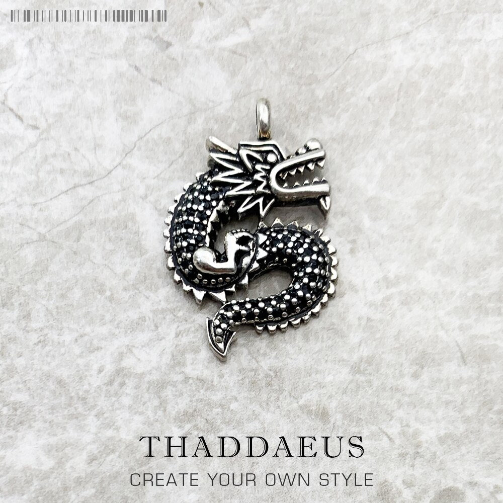 Pendant Black CZ Dragon Long,2019 Brand Vintage Jewelry Europe Bijoux Accessories 925 Sterling Silver Gift For  Woman Men