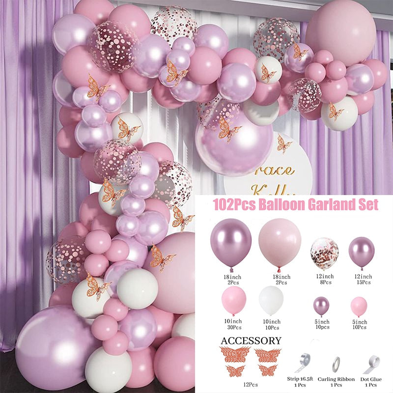 Purple Balloon Garland Arch Kit Metallic Purple Silver Balloons  Butterfly Stickers Confetti for Birthday Wedding Party Decor - anconmall