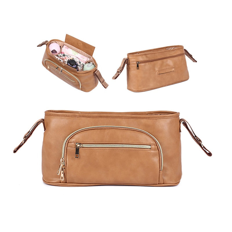 New Fashion Portable Baby Diaper Bag Lightweight PU Leather Nappy Bag Mommy Diaper Organizer for Baby Stroller with Hooks