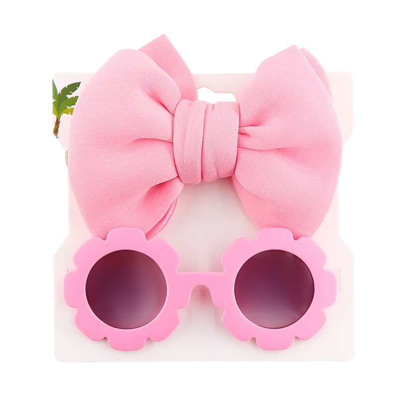 1Set Children Baby Girls Sunglasses Hair Band Set Solid Color Cartoon Glasses Knot Bow Headband Photo Props Gifts