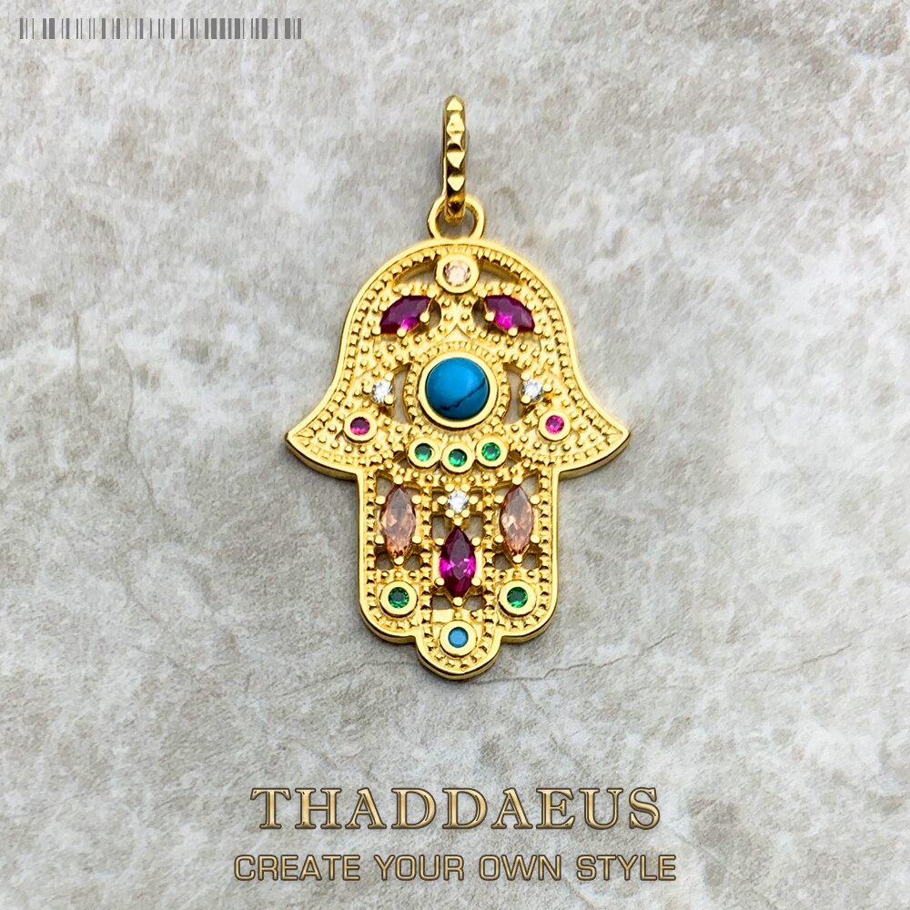 Pendant Hand of Fatima,Summer New Golden Jewelry Bohemia 925 Sterling Silver Turquoise Accessories Protection Gift For Women Men