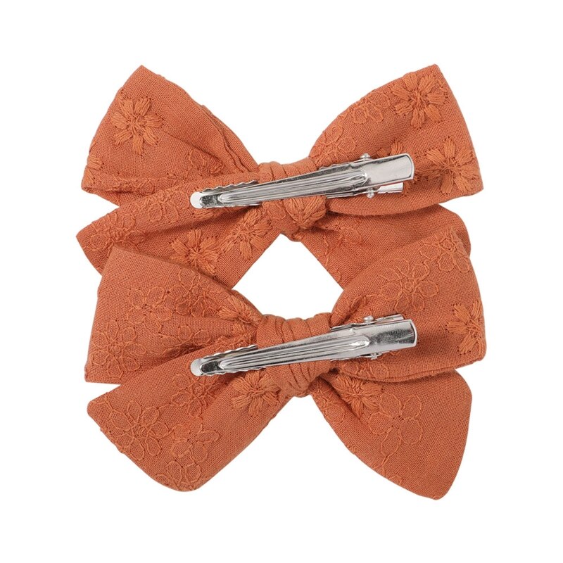 2Pcs/Set Sweet Floral Embroidery Solid Color Bowknot Hair Clips for Kids Baby Girls Alligator Hairpins Headwear Toddlers Hair