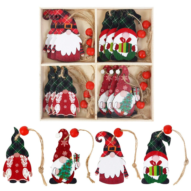 9/12pcs Christmas Tree Decorations Gnomes Wooden Pendants Ornaments Navidad 2022 New Year Gift Xmas Decorations for Home Noel