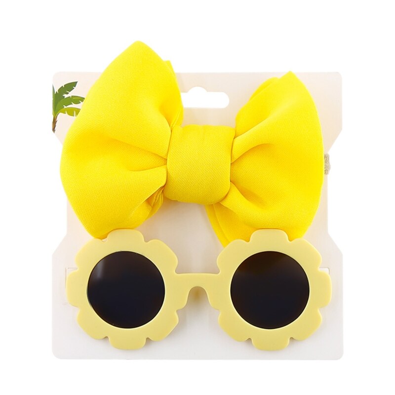 1Set Children Baby Girls Sunglasses Hair Band Set Solid Color Cartoon Glasses Knot Bow Headband Photo Props Gifts