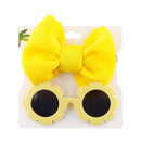 1Set Children Baby Girls Sunglasses Hair Band Set Solid Color Cartoon Glasses Knot Bow Headband Photo Props Gifts