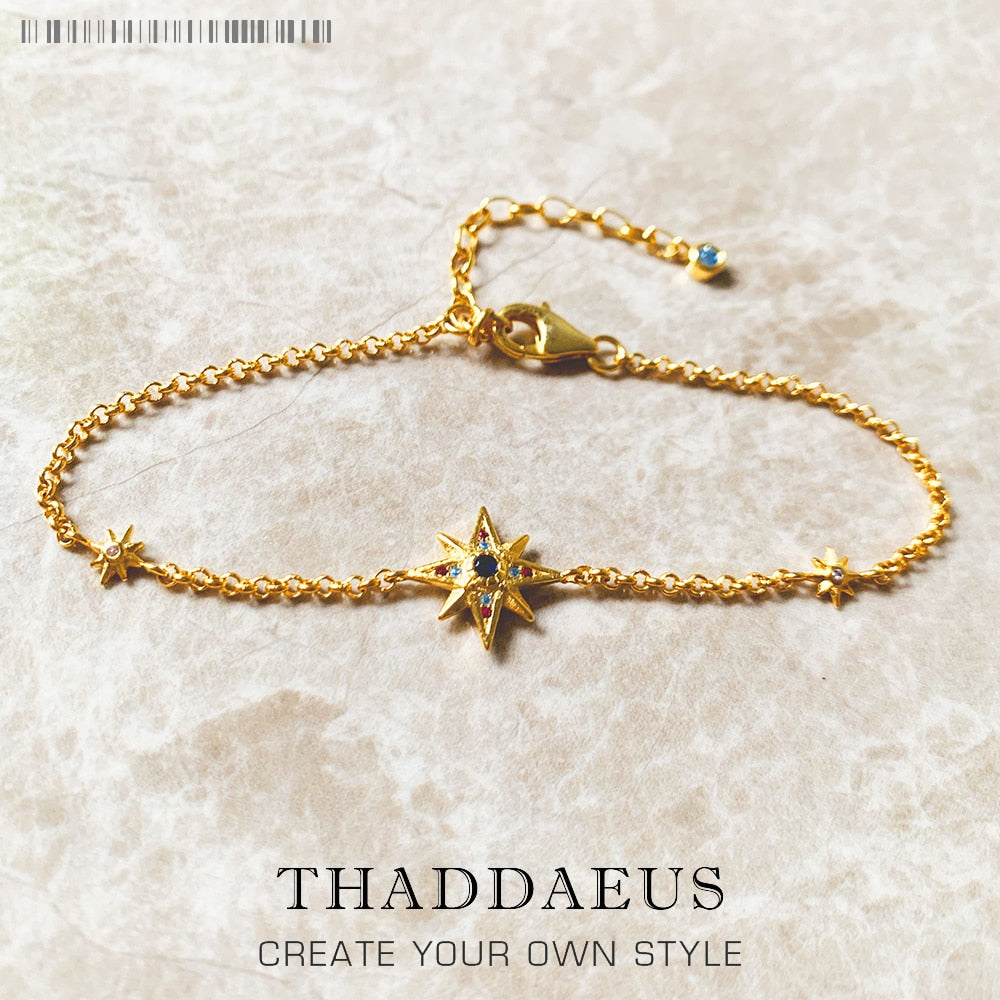 Bracelet Lucky Royalty Star Brand New Link Chain 925 Sterling Silver Bohemia Jewelry Gift For Women