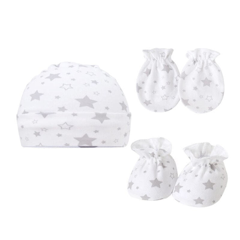 Newborn Baby Hats Soft Baby Mittens and Socks Set Cotton Baby Fetal Caps Baby Beanie Hats No Scratch Mittens for Infants