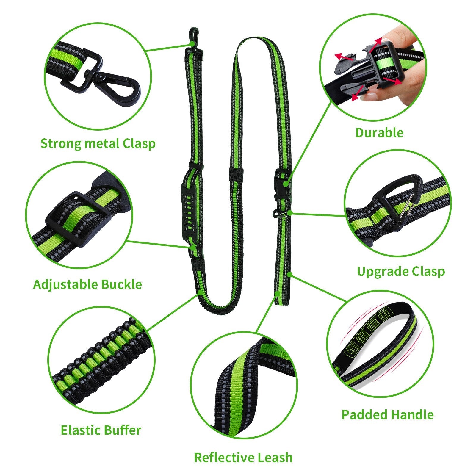 2m Hands-Free Bungee Nylon Dog Leash with Adjustable Waist Belt Reflective Stitching and Padded Handle for Pets Running Training - anconmall