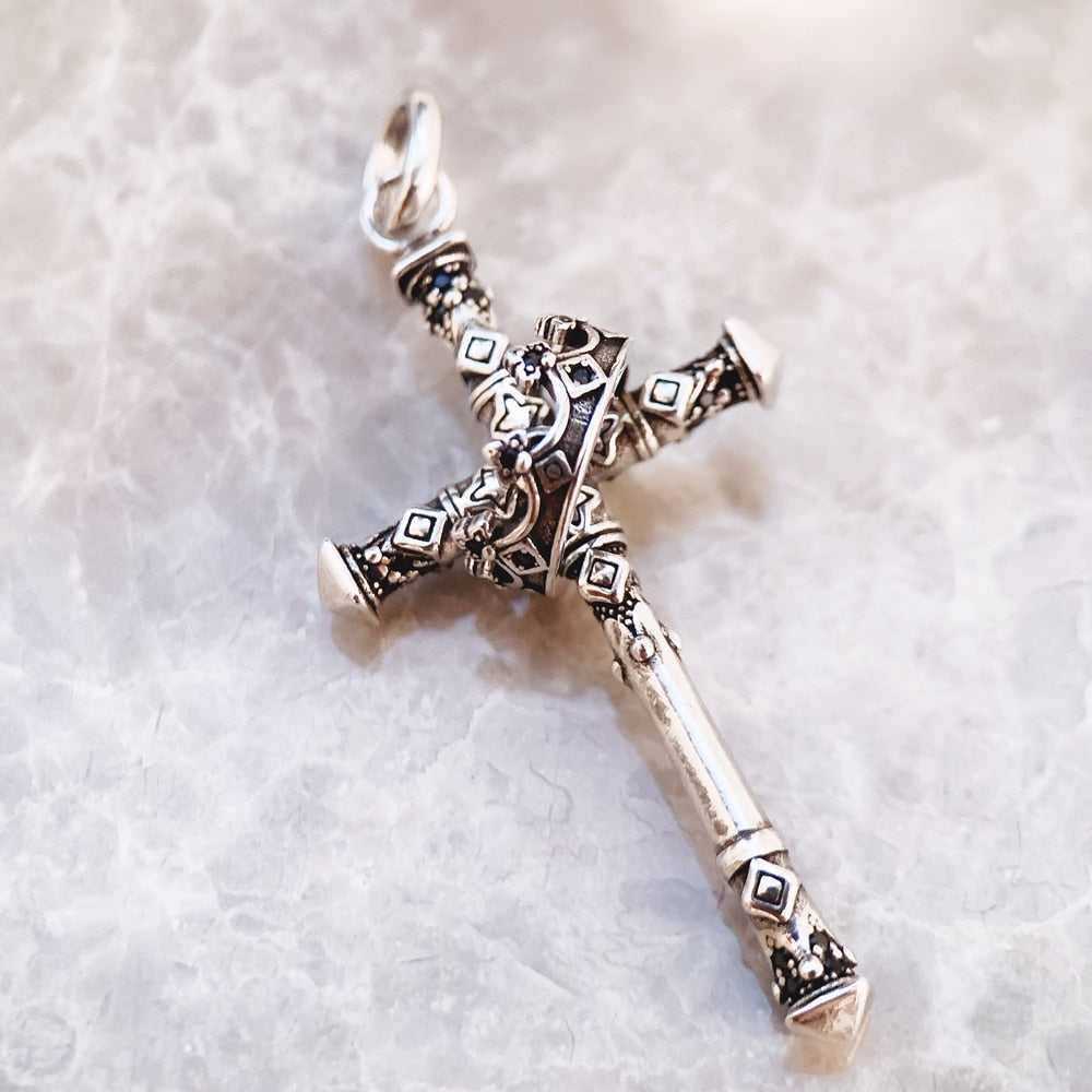 Pendant Majestic Cross & Crown Jewelry Europe 925 Sterling Silver Symbolism Promises Shield And Certaint Gift For Woman Men