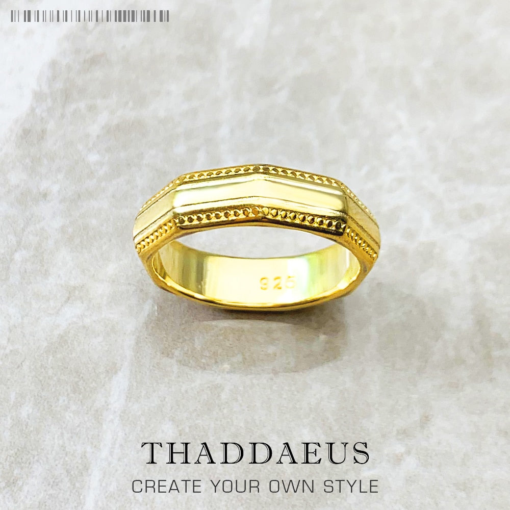 Couples’ Ring Angular Gold,TrendyFine Jewerly For Women Men Autumn Modern Gift In 925 Sterling Silver