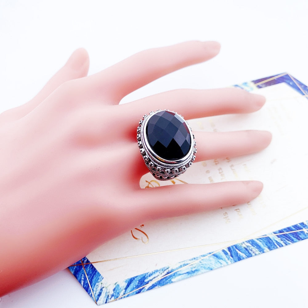 Cocktail Ring Black Oval CZ Skull Skeleton,Europe Style Fashion Jewelry Gift In 925 Sterling Silver For Men &amp; Women