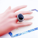 Cocktail Ring Black Oval CZ Skull Skeleton,Europe Style Fashion Jewelry Gift In 925 Sterling Silver For Men &amp; Women