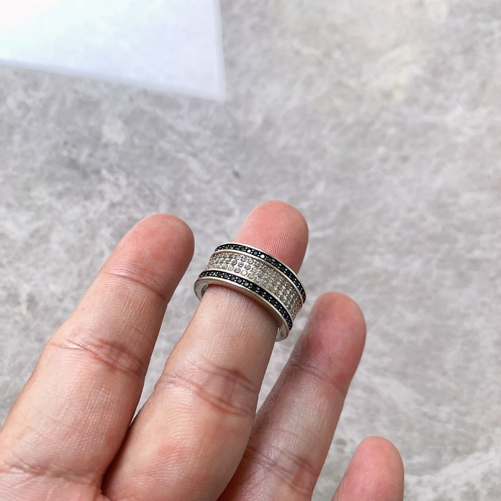 Black And White Ring,Europe Style Glam Fine Jewerly For Women Gift In 925 Sterling Silver