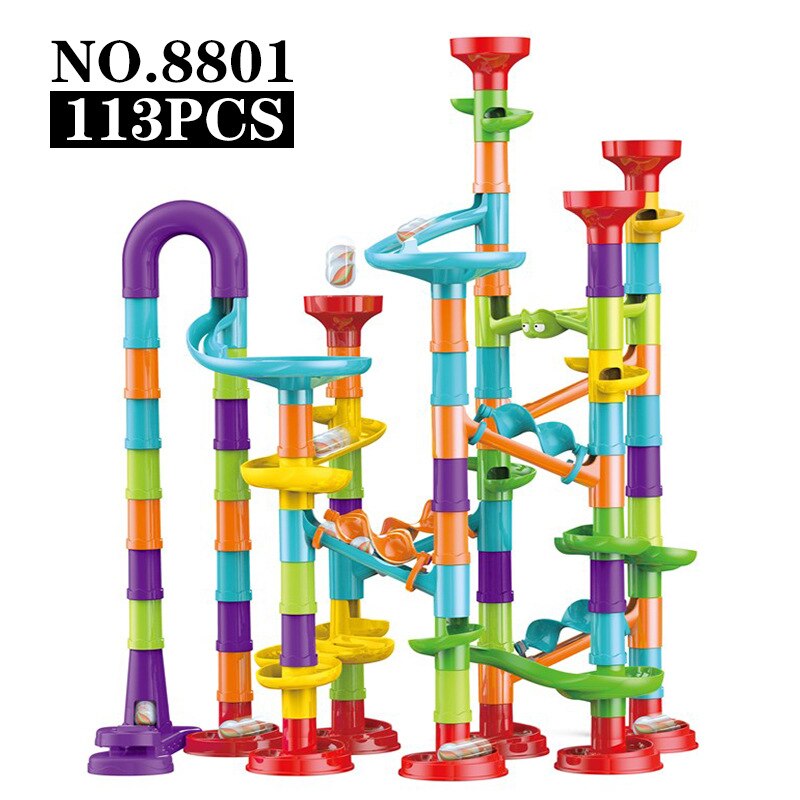 45-142PCS DIY Track Blocks Construction Marble Run Race Track Building Blocks Kids 3D Maze Toys Children Christmas Gift