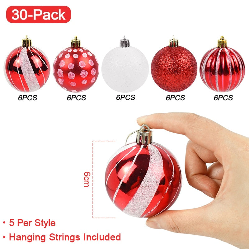 30Pcs 6cm Christmas Tree Balls Ornament Red White Hanging Pendant Christmas Decorations For Home 2022 Navidad New Year 2023 Gift