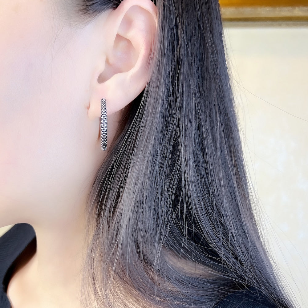 Hinged Hoop Creole Black Pave Earrings Europe Vintage Glam Fine Jewerly For Women Men Gift In 925 Sterling Silver