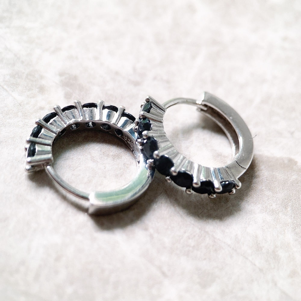 Creole Black CZ Hinged Hoop Earrings Gift In 925 Sterling Silver Europe Style Glam Trendy Fine Jewerly For Women