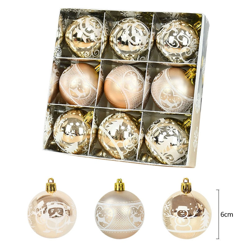9Pcs 6cm Christmas Tree Balls Hanging Bauble Ornaments Pendant Christmas Decorations for Home New Year Gift Box Navidad Natal