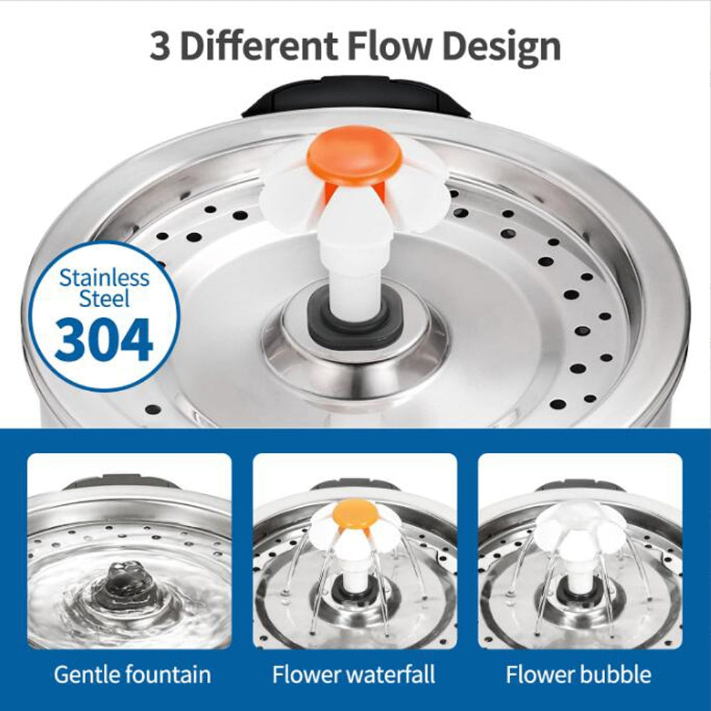 2L Automatic Drinking Fountain With Fountain Filter Drink Fountain Pet Stainless Steel Drinking Fountain Cat Dog Water Supplies