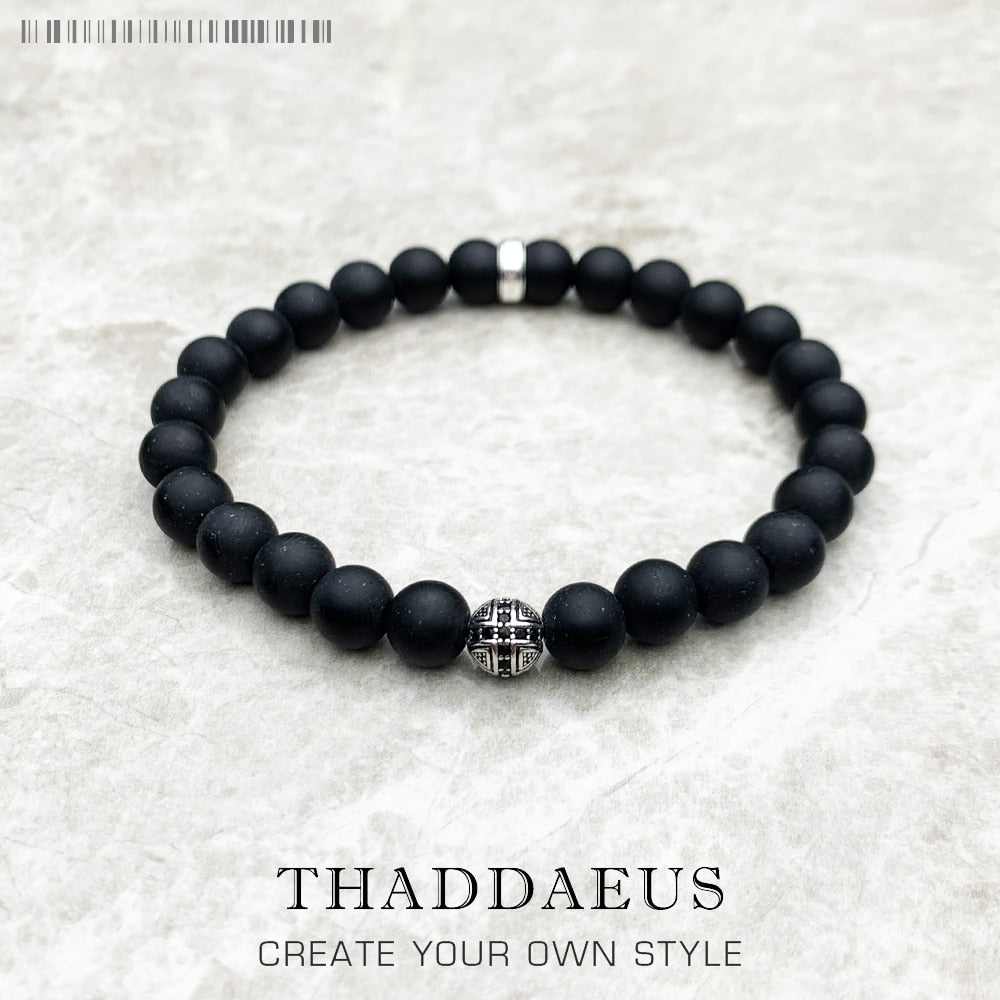 Matte Black Obsidian Karma Bracelets Cross Bead 925 Sterling Silver Europe Style Fashion Jewelry Gift