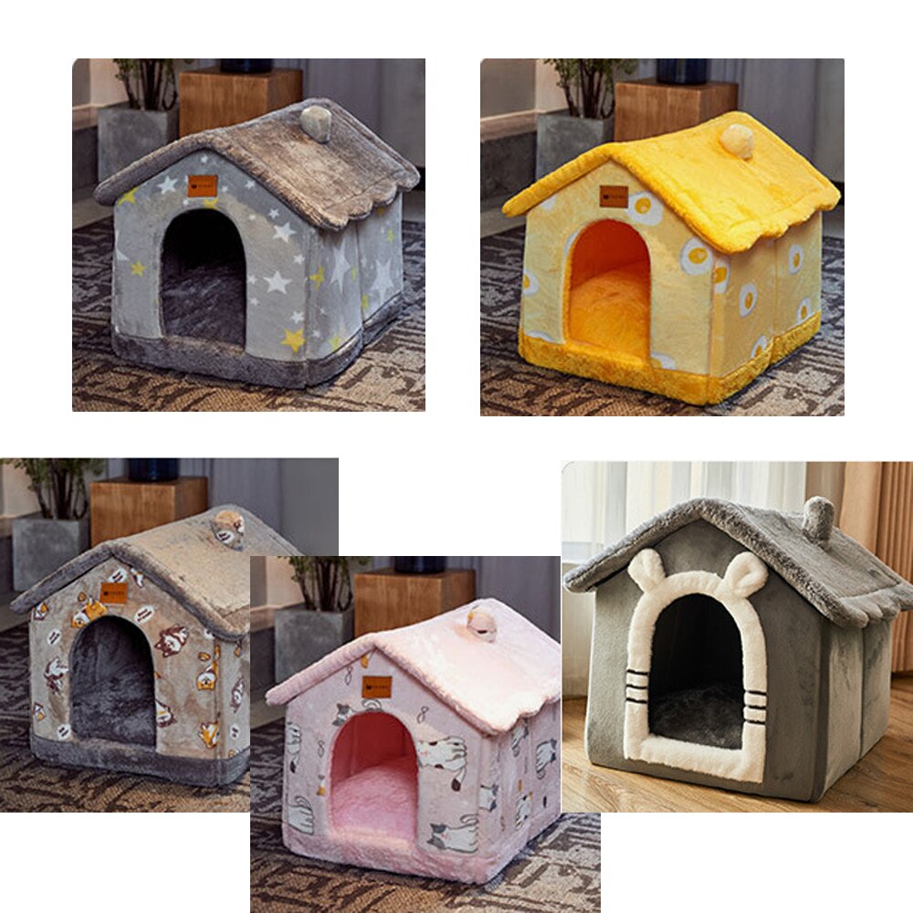 Dog house Cat Bed Warm Foldable House for Small Medium Dog Cat House Washable Tent Very Soft Small Dog Home Bag for Cats Beds - anconmall