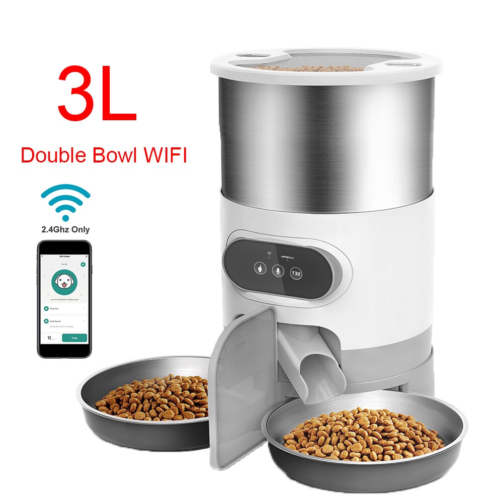Smart APP Pet Feeder Cat And Dog Food Automatic Dispenser Stainless Steel Bowl Cats And Dogs With Recording Timing Feeding