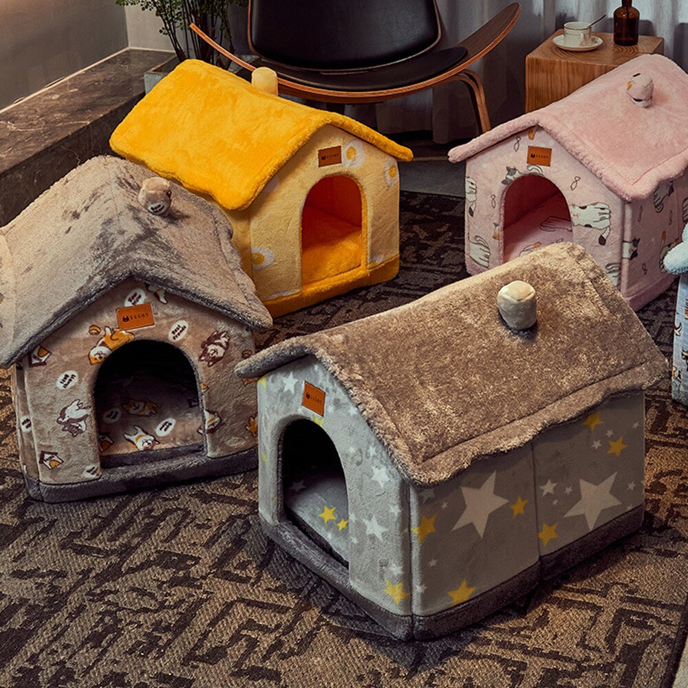 Dog house Cat Bed Warm Foldable House for Small Medium Dog Cat House Washable Tent Very Soft Small Dog Home Bag for Cats Beds - anconmall