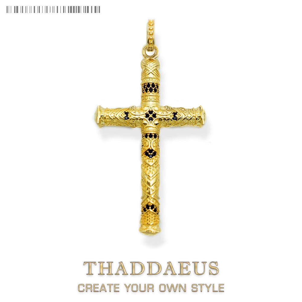 Pendant Elaborate Design Cross Golden New Fine Jewelry Ethnic Pure 925 Sterling Silver Gift For Woman & Men