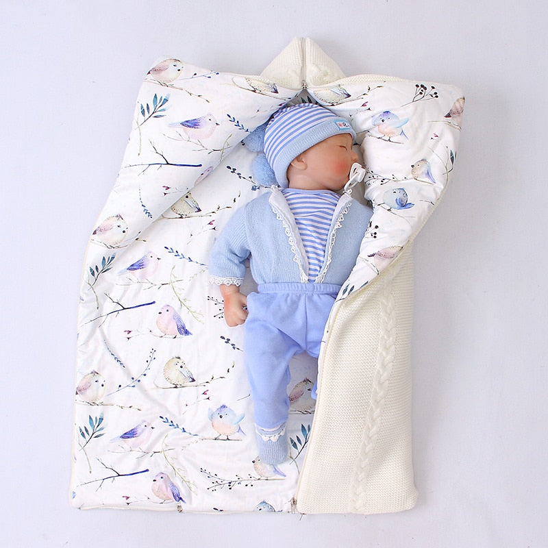 hibobi Cotton Soft Baby Swaddle Bird Pattern Print Front Bukle Design Sleeping Bags for Newborn Infant Wrap Prevent Flat Blanket