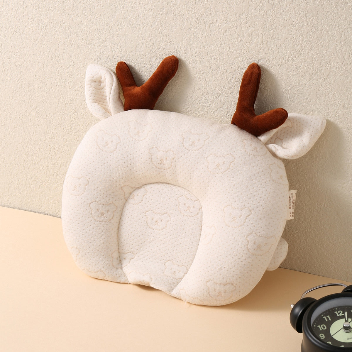 hibobi Baby Pillow Soft Deer Shape Pillow &amp; Bear Pattern Stereotype Cotton Anti Roll Sleep Support Concave Design Prevent Flat