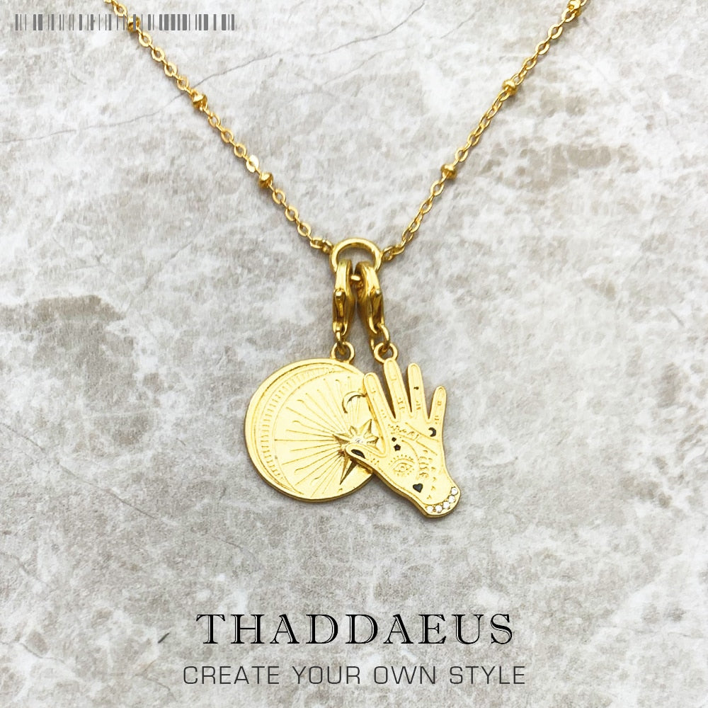 Charm Necklace Hand &amp; Moon Star Spring Fashion Jewelry Europe Link Chain 925 Sterling Silver Vintage Gift For Women Men