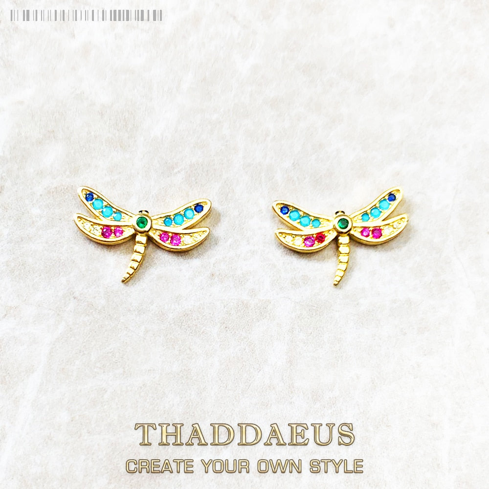 Dragonfly Golden Stud Earrings Europe Bohemia Fine Jewerly For Women Gift In Pure 925 Sterling Silver