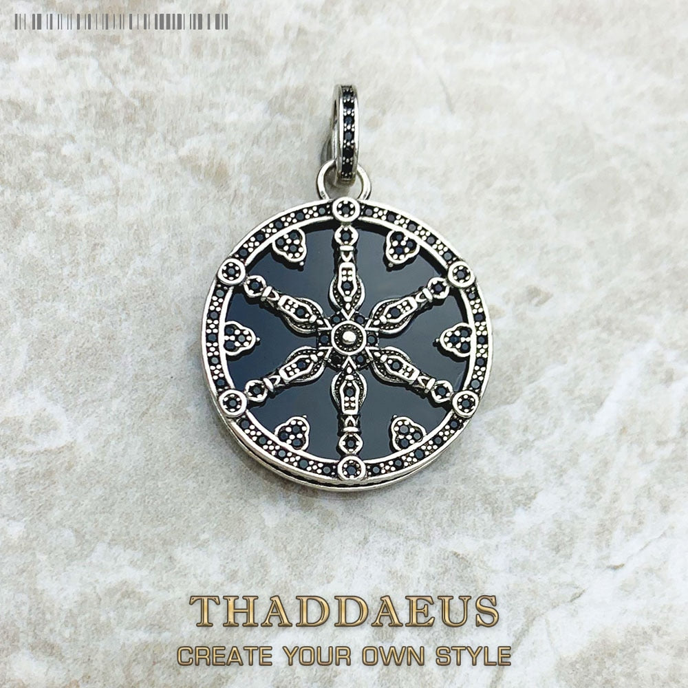 Pendant Karma Wheel Brand New Fine Jewelry Europe Vintage Accessories 925 Sterling Silver Gift For Woman Men