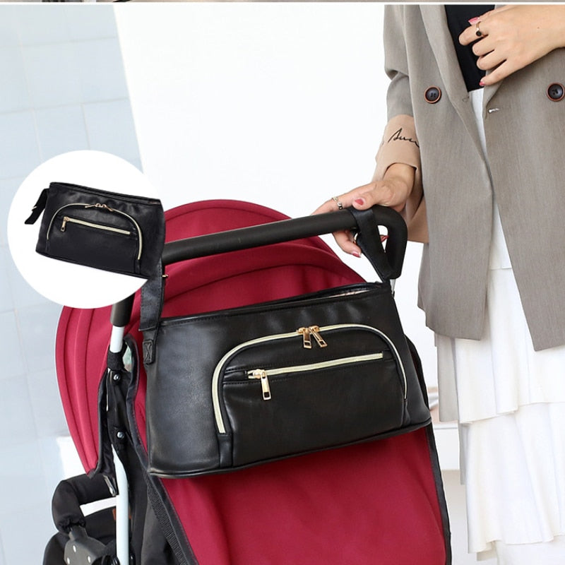New Fashion Portable Baby Diaper Bag Lightweight PU Leather Nappy Bag Mommy Diaper Organizer for Baby Stroller with Hooks