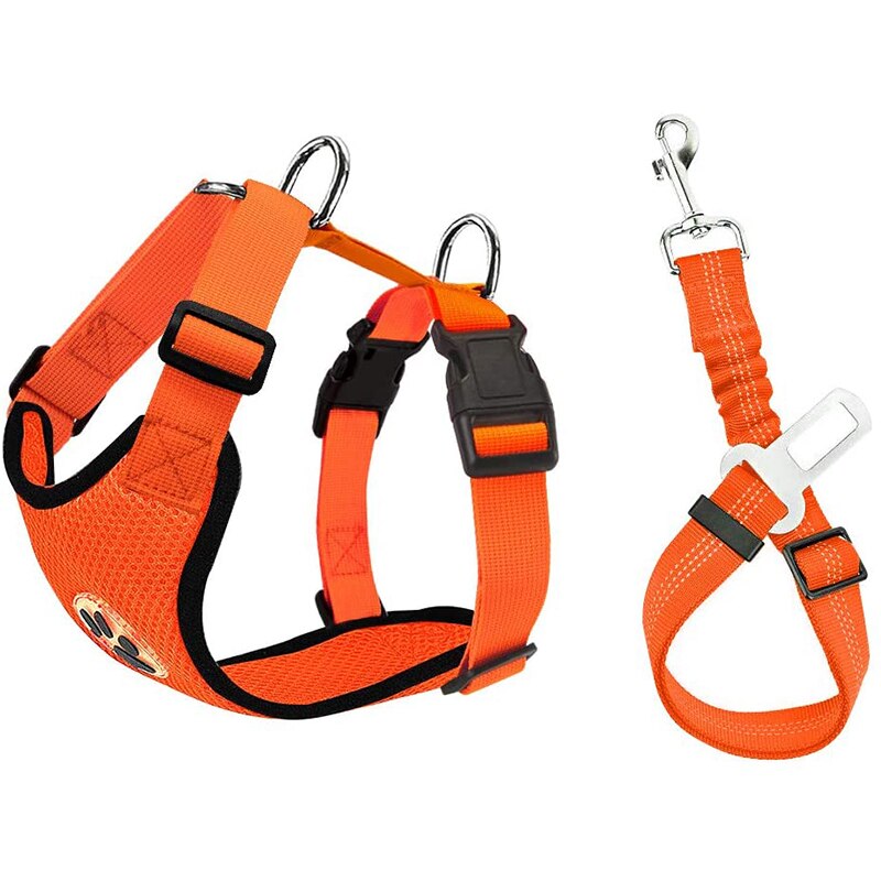 Car Seat Belt & Safety Harness for Pet Dog Cat Adjustable Breathable Mesh Harness with Secure Leads in Vehicle for Travel Trip - anconmall