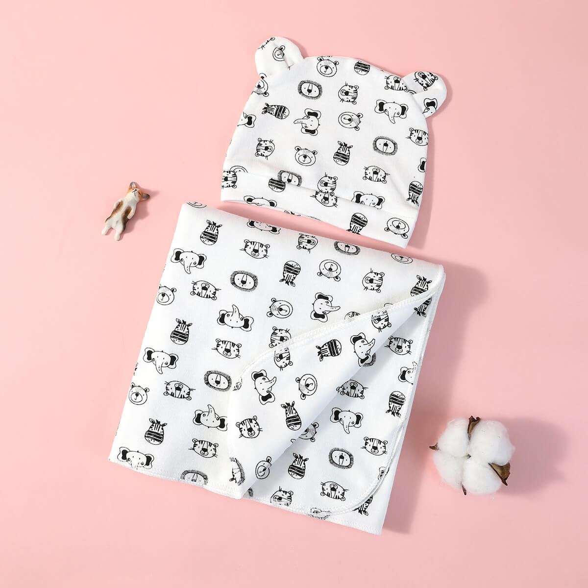 hibobi Cartoon Print Cotton Baby Blanket with Hat